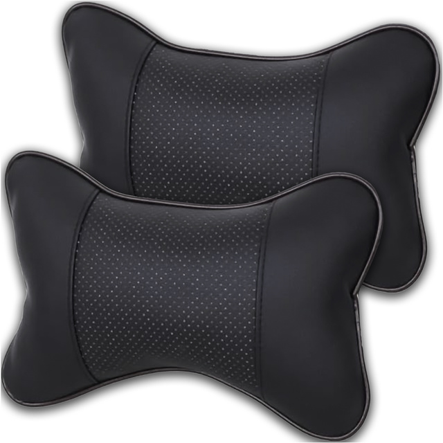 Profiled car neck pillow for the headrest of the car, comfortable soft eco-leather Alogy Black