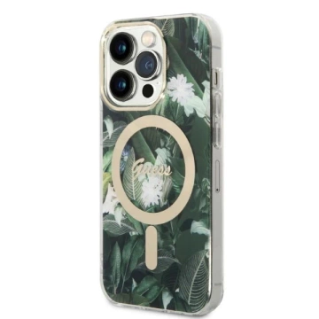 Zestaw Guess GUBPP14XHJEACSA Case Charger iPhone 14 Pro Max 6,7" zielony/zelené pevné pouzdro Jungle MagSafe