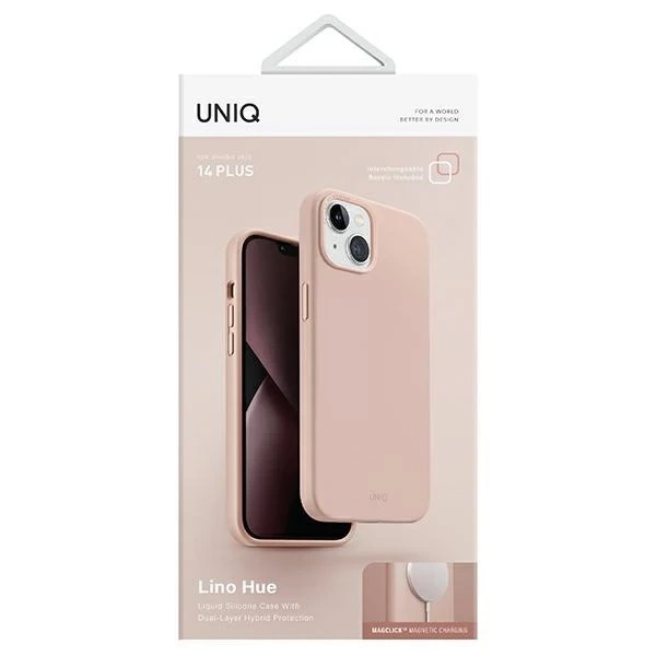 Puzdro UNIQ Lino Hue pre iPhone 14 Plus 6,7" Magclick Charging pink/blush pink