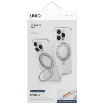 Průhledné otočné pouzdro UNIQ Swivix s 360° stojánkem pro iPhone 16 Pro