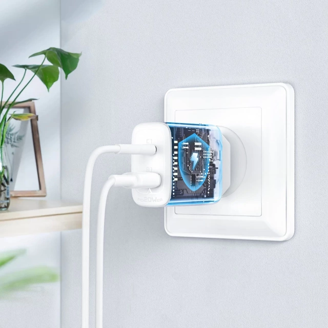 Acefast Wandladegerät USB Typ C / USB 20W, PPS, PD, QC 3.0, AFC, FCP weiß (A25 weiß)