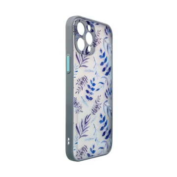 Design Case etui do iPhone 12 Pro pokrowiec w kwiaty ciemnoniebieski
