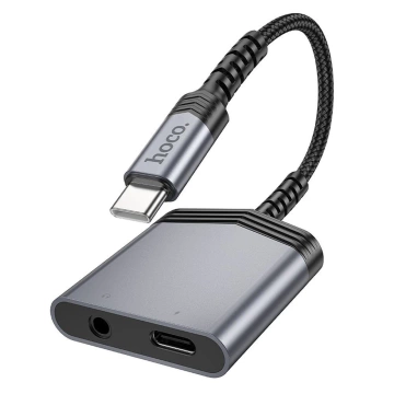 HOCO AUX Adapter 2in1 Type C To Type C / Jack 3.5mm 27W LS39 Gray