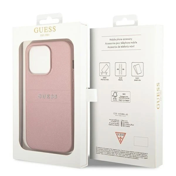 Pouzdro Guess GUHCP14LPSASBPI pro Apple iPhone 14 Pro 6,1" růžový/růžový Saffiano Strap