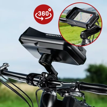 Držák na telefon na motocykl a kolo pro telefony do 7" Voděodolný, IP66 s dotykovou obrazovkou, s portem pro kabel, pro motocykly, kola, skútry, Kewigy - černý