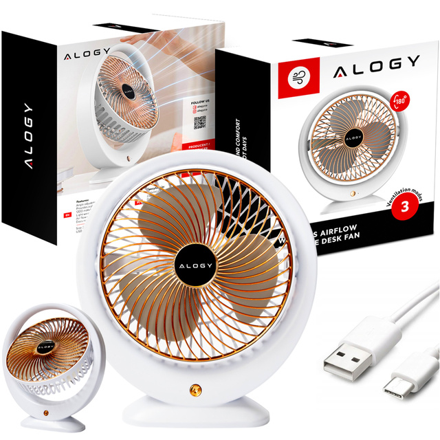 Fan Desk Fan Standing Strong Small Portable Wireless 1200mAh USB-C Alogy White