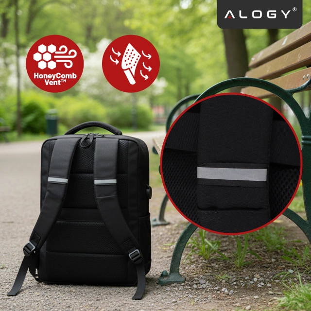 Ruksak Alogy UrbanPack Pro™ pre notebooky 15-16" – vodotesný, nárazuvzdorný, s vreckom na fľašu a popruhom na batožinu – čierny