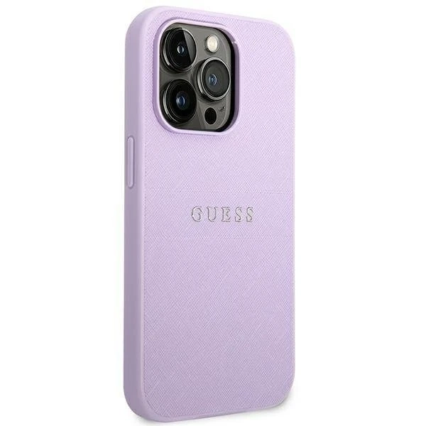 Guess GUHCP14LPSASBPU Hülle für Apple iPhone 14 Pro 6,1" Lila/Lila Saffiano Strap