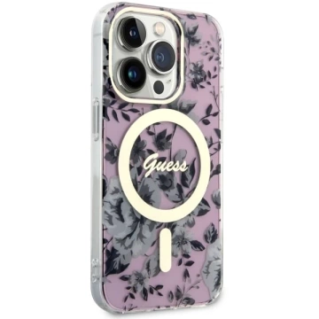 Guess GUHMP14XHCFWSP pouzdro na telefon pro Apple iPhone 14 Pro Max 6,7" růžové/růžové pevné pouzdro Flower MagSafe