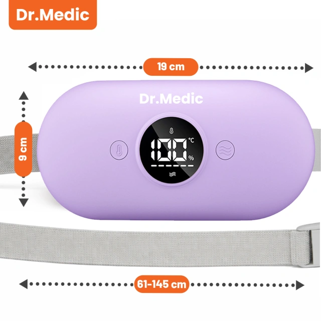 Pas Grzejący z Masażerem na okres i plecy - przeciwbólowy, ciepło + wibracje, 6 poziomów intensywności, akumulator 1800 mAh - Dr.Medic ThermoPulse™ Fioletowy