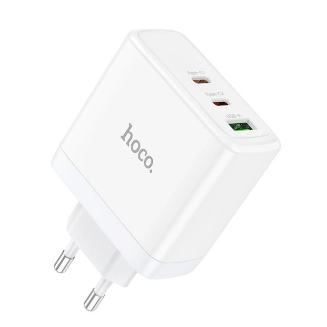 HOCO 2 x Type C USB A QC PD 65W GaN nástenná nabíjačka Biela