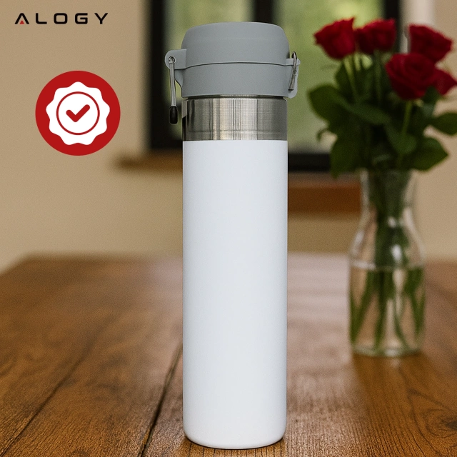 Termoska Alogy Thermos ThermoGo™ 800 ml, oceľová, nepriepustná, skladná, cestovná, na kávu a čaj, šport, dlhotrvajúce teplo, do auta a batohu, biela