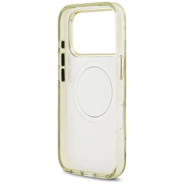 Etui Guess MagSafe do iPhone 17 Pro IML Glitter Flowers Triangle Green