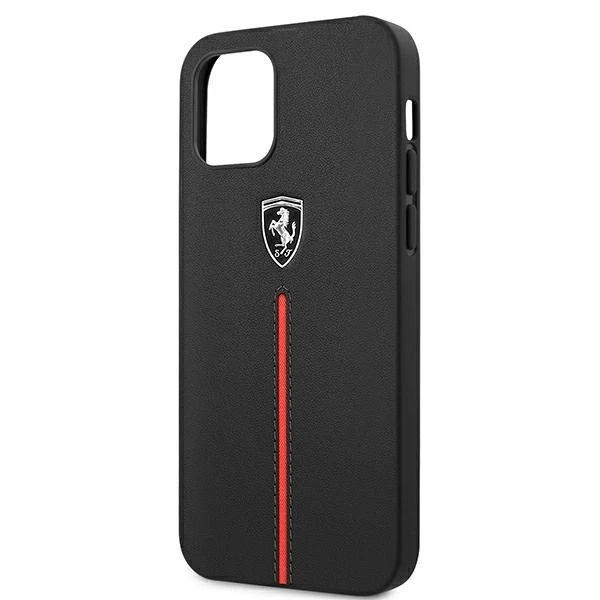 Ferrari iPhone 12 Pro Max Handyhülle schwarz/schwarz Hardcase Off Track Leather Nylon Stripe