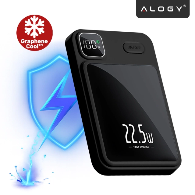 PowerBank Alogy MagCharge 22,5W PD20W PowerDelivery rýchle nabíjanie 10000mAh bezdrôtové pre MagSafe Black