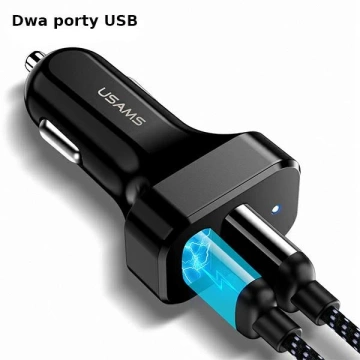 USAMS Car charger 2xUSB C13 2.1A black/black (only head) CC87TC01