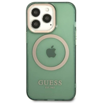 Etui Guess GUHMP13LHTCMA do Apple iPhone 13 Pro / 13 6,1" zielony/khaki pevné puzdro Gold Outline Translucent MagSafe