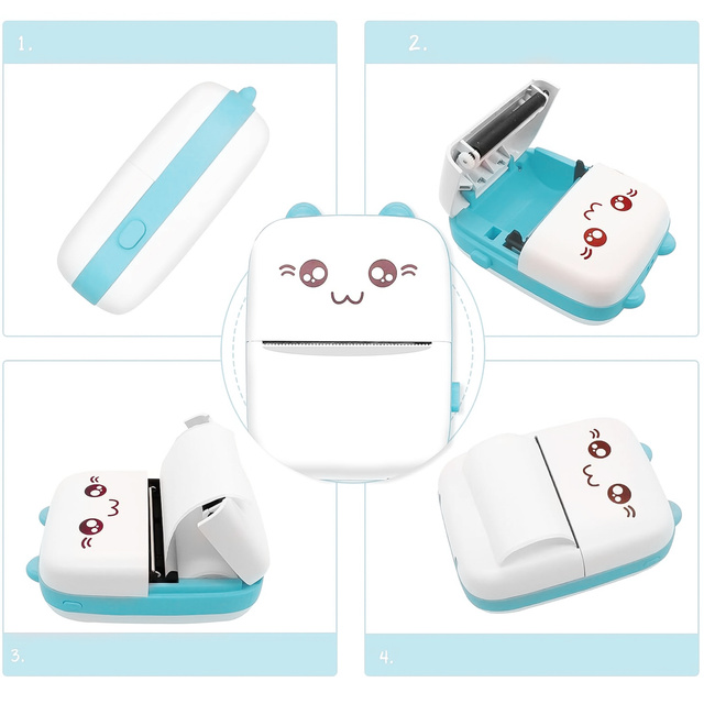 Drukuś Thermal Printer with 6 Rolls of Thermal Paper for Kids Blue