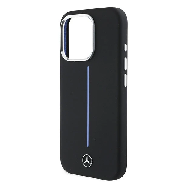 Чохол Mercedes для iPhone 16 Pro Max 6.9" Hardcase Silicone Blue Stripe MagSafe Black