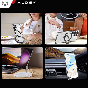 Puzdro pre Samsung Galaxy S24 Ultra magnetické puzdro Ring Mag Bezpečný priehľadný držiak Magnet Alogy Čierny Transparentná Qi nabíjačka