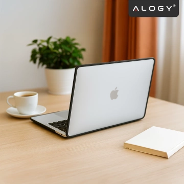 Ochranný kryt pro Apple Macbook Air 13 13,3" - 2018-2020 (M1 A2337/A2179/A1932) Alogy MatteGuard™, matně průhledný bílý s černým rámem