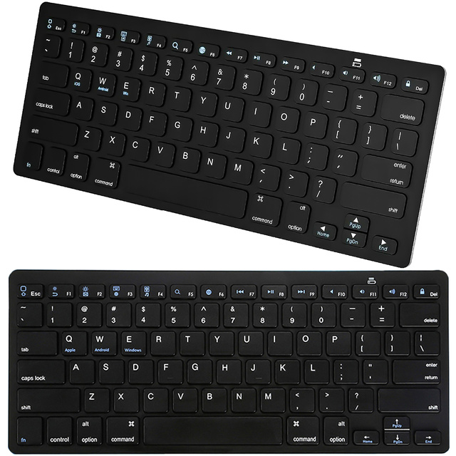 Drahtlose Bluetooth BT 3.0-Tastatur, universell für iPad iMac iOS Android Windows Slim Schwarz