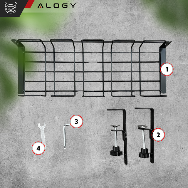 Držiak organizéra na káble polička na káble stolové lišty pod stôl hliník 38,5 cm Alogy Black