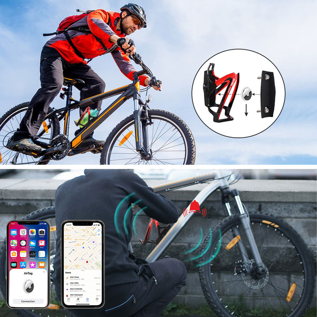 Кошик для пляшки з водою, напій, пляшка з водою, тримач для велосипеда, універсальний тримач для пляшки з водою, з місцем для Airtag, чорний і червоний