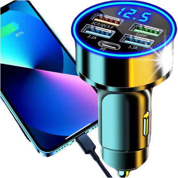 Nabíječka do auta 4x USB QC 3.0 USB C PD 20W LED rychlá výkonná 250W pro telefon Alogy Car černá