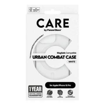 Чохол CARE від PanzerGlass Urban Combat для iPhone 15 Pro, прозорий, MagSafe з білими магнітами