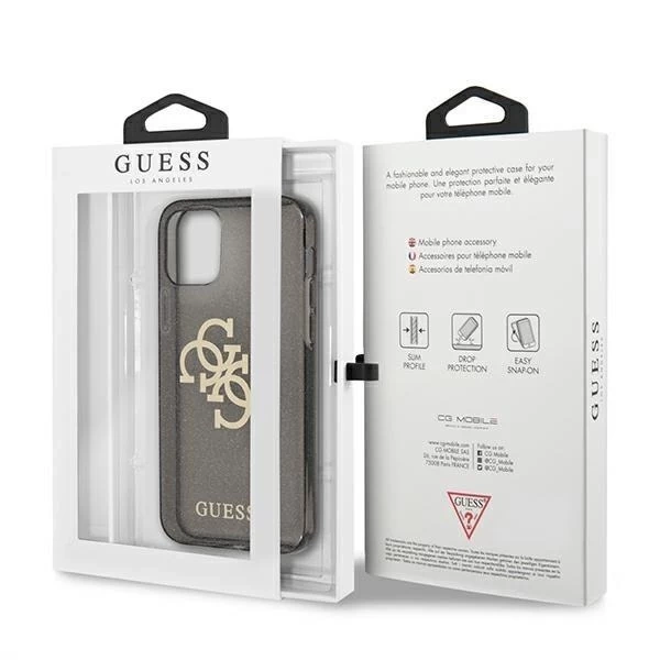Guess GUHCP12LPCUGL4GBK iPhone 12 Pro Max 6,7" čierne/čierne pevné puzdro Glitter 4G Big Logo