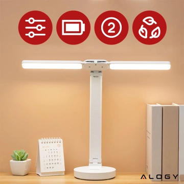 Lampa Alogy dvojitá stolní LED lampa stojící na stole s baterií školní kreslíř White