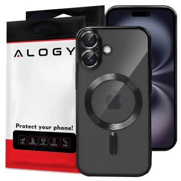 Etui MagSafe Case do Apple iPhone 16 Alogy Glamour Luxury Ring obudowa czarno-przezroczyste + Szkło hartowane
