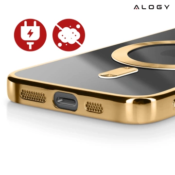 Puzdro MagSafe pre Apple iPhone 16 Pro Max Alogy Glamour puzdro na luxusný prsteň zlato-priehľadné