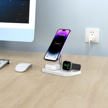 TECH-PROTECT QI15W-A22 3IN1 MAGNETISCHES MAGSAFE DRAHTLOSES LADEGERÄT WEISS