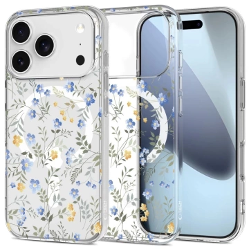 Etui Tech-Protect FlexAir MagSafe do iPhone 17 Pro, stokrotki z liśćmi