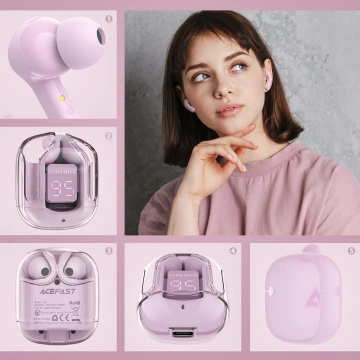 Bezdrôtové slúchadlá do uší Acefast TWS Bluetooth ružové (T6 ružový lotos)