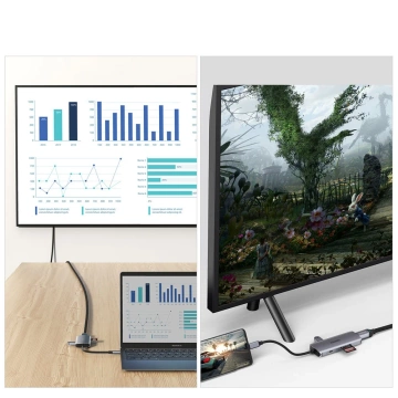 Багатофункціональний концентратор Choetech 7in1 USB Type C - 3x USB 3.2 Gen 1 / SD і TF картрідер / HDMI 4K 30 Гц / USB Type C сірий (HUB-M19 сірий)