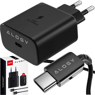 USB-C Type-C PD Premium Fast 45W 3A Wall Charger Type-C 1M Alogy Black