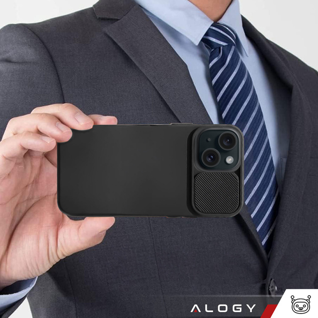 Pouzdro pro iPhone 15 Plus Slide Case s krytem objektivu, kryt fotoaparátu, matná černá Alogy Soft Matt