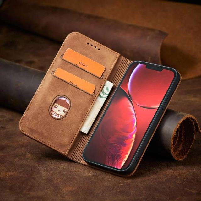 Magnet Fancy Case Case pro iPhone 13 Pro Max Pouch Card Wallet Card Holder Card Holder Brown