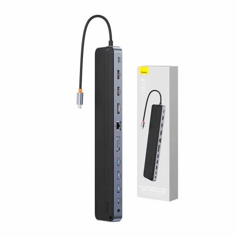Hub 12in1 Baseus EliteJoy Gen2-Serie USB-C zu 2xHDMI 3xUSB 3.0 PD DP SD/TF RJ45 Typ-C 3,5 mm (dunkelgrau)