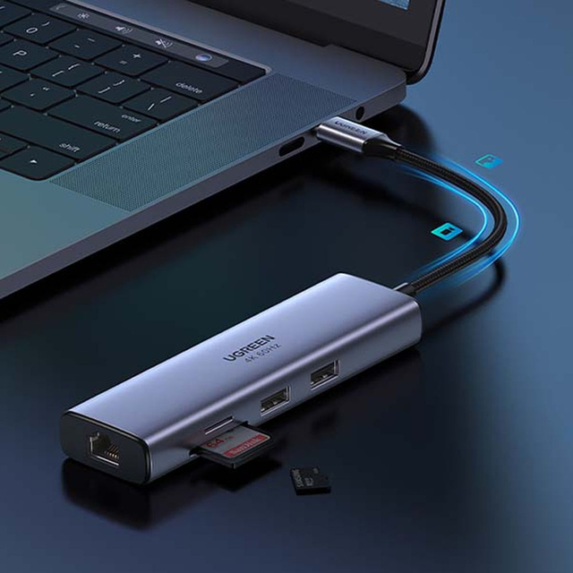 Adaptér 5w1 UGREEN CM511, Hub USB-C do 2x USB,HDMI, USB-C, TF/SD (szary)