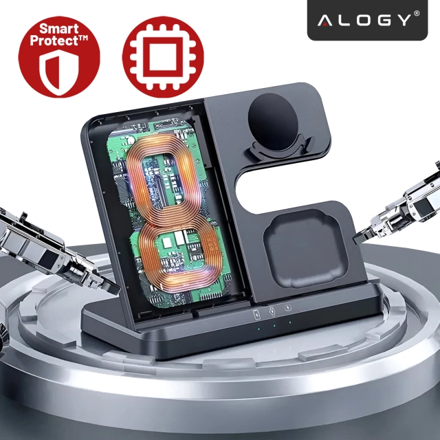 Bezdrátová indukční nabíječka 3v1 Qi 3.0 Fast pro Samsung S22 S23 S24 Galaxy Watch Buds Station černá