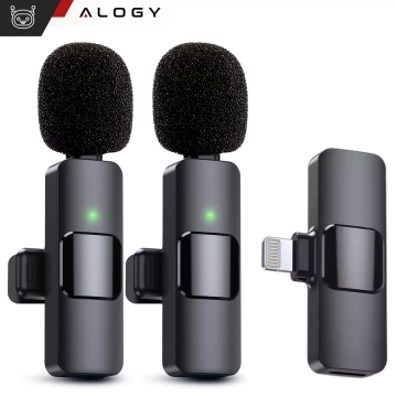2x Бездротовий петличний мікрофон Alogy Lightning для Apple iPhone iPad Невеликі мікрофони Набір із двох мікрофонів