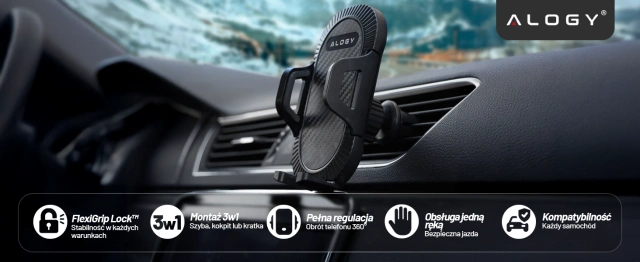 Alogy 3-in-1-Autotelefonhalter für die Windschutzscheibe, das Armaturenbrett, den Cockpit-Organizer