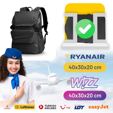 Plecak z Odpinaną Nerką 2w1 Mark Ryden, Bagaż Podręczny, Bezpłatny, Wodoodporny 18L, Z Kieszenią na Laptopa 15.6", Saszetka, Miejski, Podróżny 40x30x14 cm – Czarny