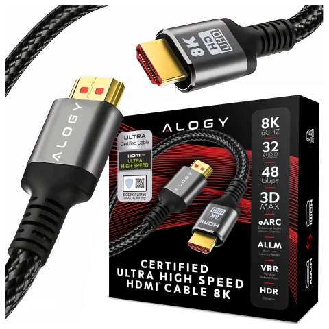 Kabel HDMI 2.1 Alogy 2m 8K PREMIUM ULTRA High Speed 60Hz 48GBps Czarny