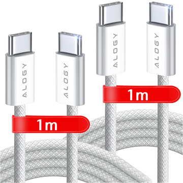 2x USB-C Type C Cable Strong Fast 60W PD 1M for iPhone 15/Pro/Max Alogy Nylon Cable White [2pcs]