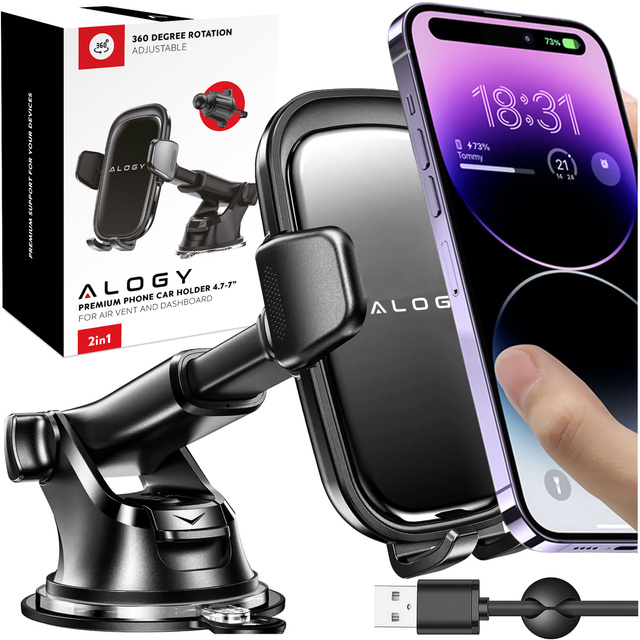 Uchwyt do Samochodu na Telefon Szybę Deskę Kokpit Kratkę samochodowy Holder mocny + Organizer na kabel